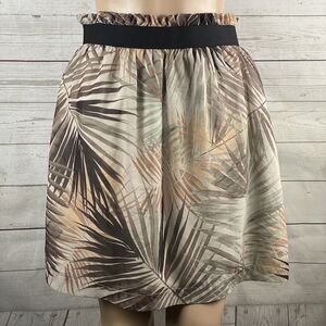 H&M Mini Skirt Brown Tropical Semi-Sheer Chiffon Ruffled Waist